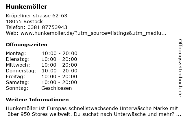 Hunkemöller in Rostock: Adresse und Öffnungszeiten