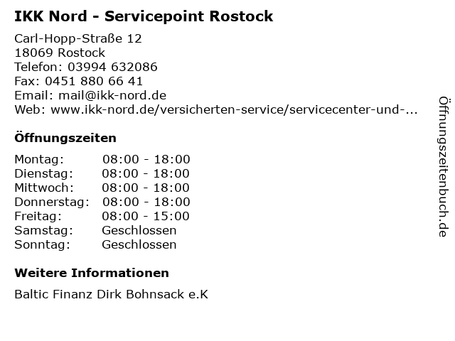 IKK Nord - Servicepoint Rostock in Rostock: Adresse und Öffnungszeiten