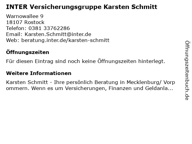 INTER Versicherungsgruppe Karsten Schmitt in Rostock: Adresse und Öffnungszeiten