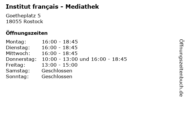 Institut français - Mediathek in Rostock: Adresse und Öffnungszeiten