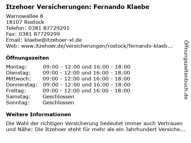Itzehoer Versicherungen: Fernando Klaebe in Rostock: Adresse und Öffnungszeiten