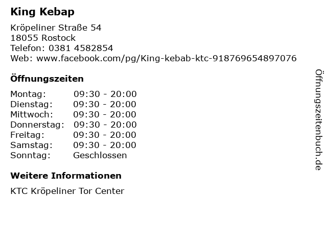 King Kebap in Rostock: Adresse und Öffnungszeiten