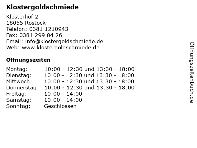 Klostergoldschmiede in Rostock: Adresse und Öffnungszeiten