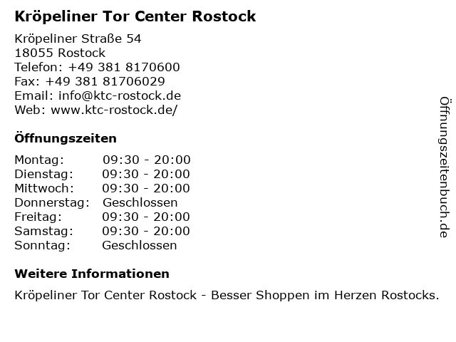Kröpeliner Tor Center Rostock in Rostock: Adresse und Öffnungszeiten