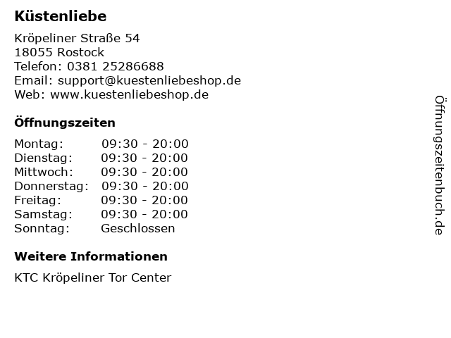 Küstenliebe in Rostock: Adresse und Öffnungszeiten