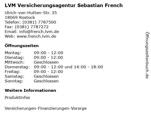LVM Versicherungsagentur Sebastian French in Rostock: Adresse und Öffnungszeiten