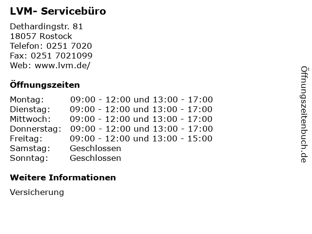 LVM- Servicebüro in Rostock: Adresse und Öffnungszeiten