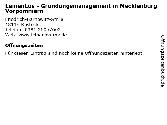 LeinenLos - Gründungsmanagement in Mecklenburg Vorpommern in Rostock: Adresse und Öffnungszeiten