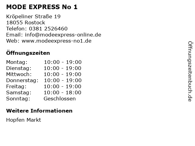MODE EXPRESS No 1 in Rostock: Adresse und Öffnungszeiten