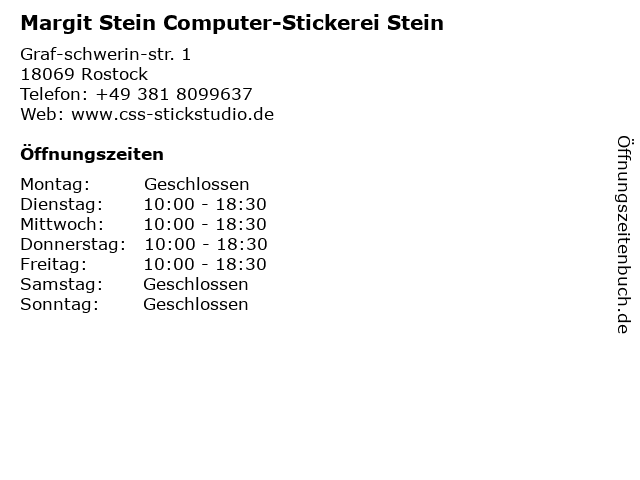Margit Stein Computer-Stickerei Stein in Rostock: Adresse und Öffnungszeiten