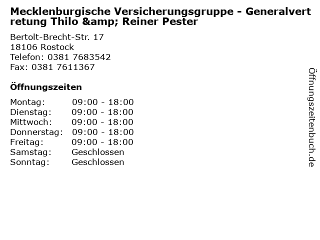 Mecklenburgische Versicherungsgruppe - Generalvertretung Thilo & Reiner Pester in Rostock: Adresse und Öffnungszeiten