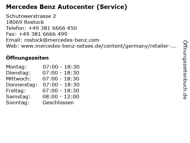 Mercedes Benz Autocenter (Service) in Rostock: Adresse und Öffnungszeiten