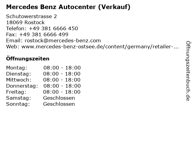 Mercedes Benz Autocenter (Verkauf) in Rostock: Adresse und Öffnungszeiten