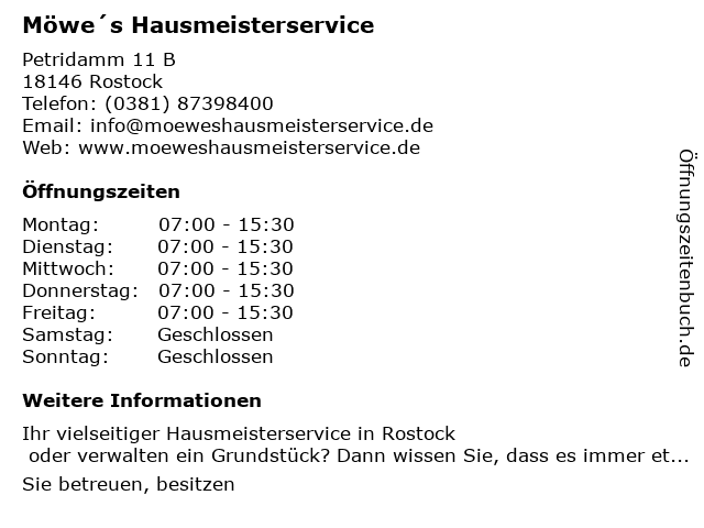Möwe´s Hausmeisterservice in Rostock: Adresse und Öffnungszeiten