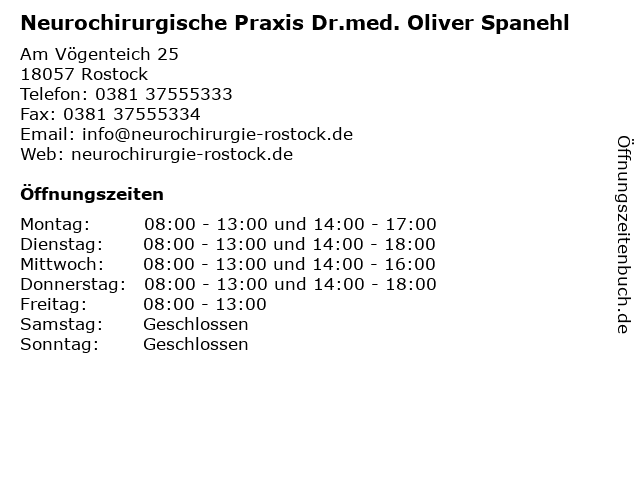 Neurochirurgische Praxis Dr.med. Oliver Spanehl in Rostock: Adresse und Öffnungszeiten