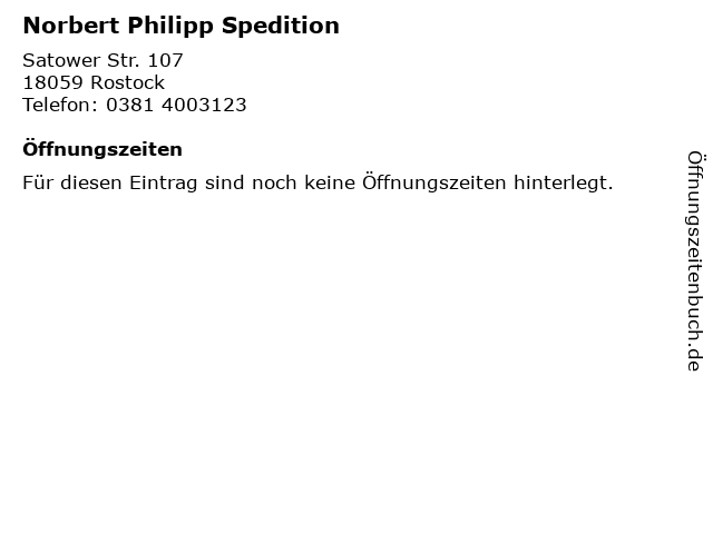 Norbert Philipp Spedition in Rostock: Adresse und Öffnungszeiten