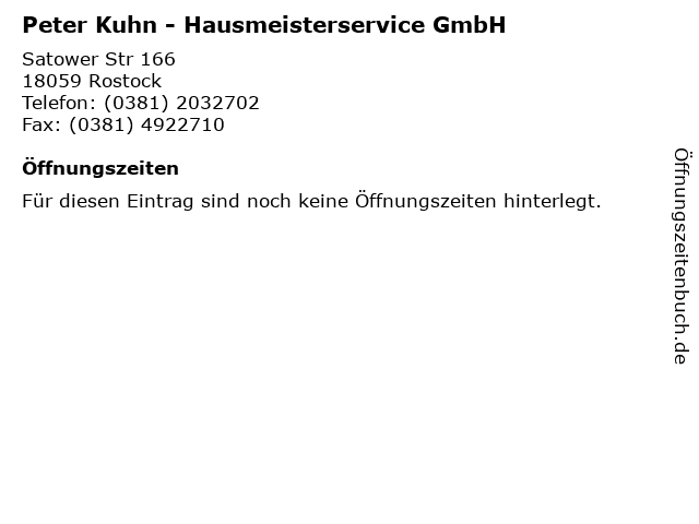 Peter Kuhn - Hausmeisterservice GmbH in Rostock: Adresse und Öffnungszeiten
