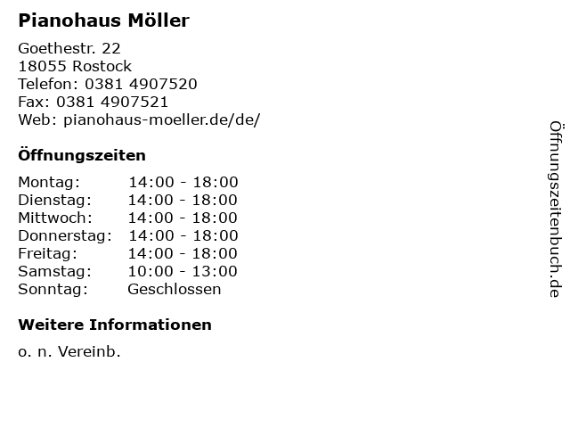 Pianohaus Möller in Rostock: Adresse und Öffnungszeiten