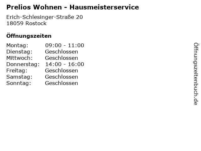 Prelios Wohnen - Hausmeisterservice in Rostock: Adresse und Öffnungszeiten