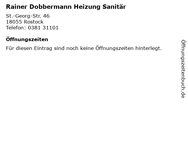 Rainer Dobbermann Heizung Sanitär in Rostock: Adresse und Öffnungszeiten