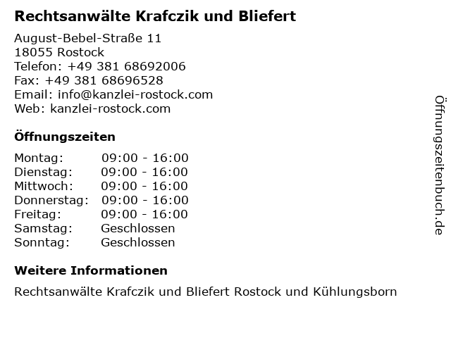 Rechtsanwälte Krafczik und Bliefert in Rostock: Adresse und Öffnungszeiten