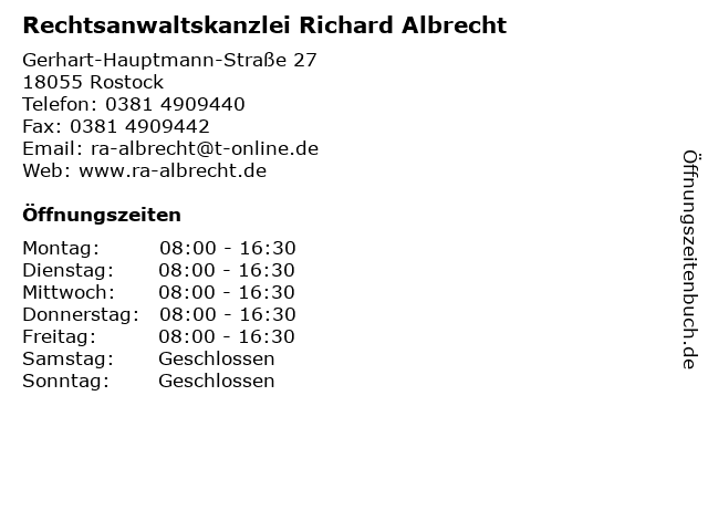 Rechtsanwaltskanzlei Richard Albrecht in Rostock: Adresse und Öffnungszeiten