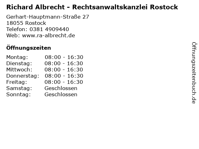Richard Albrecht - Rechtsanwaltskanzlei Rostock in Rostock: Adresse und Öffnungszeiten
