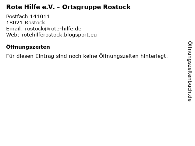 Rote Hilfe e.V. - Ortsgruppe Rostock in Rostock: Adresse und Öffnungszeiten