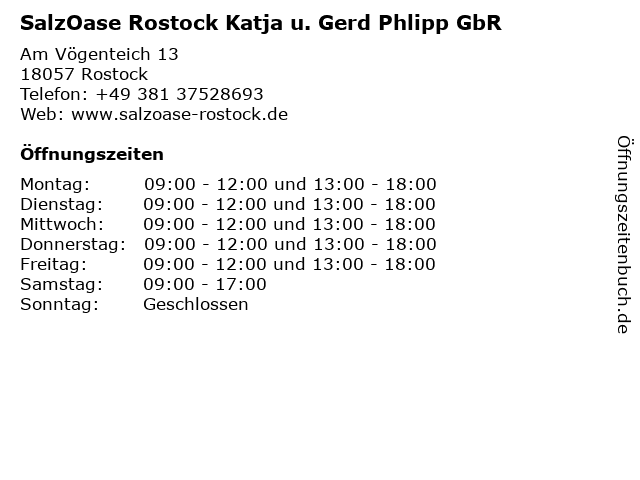 SalzOase Rostock Katja u. Gerd Phlipp GbR in Rostock: Adresse und Öffnungszeiten