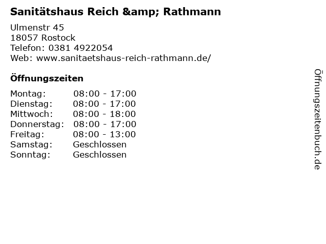 Sanitätshaus Reich & Rathmann in Rostock: Adresse und Öffnungszeiten