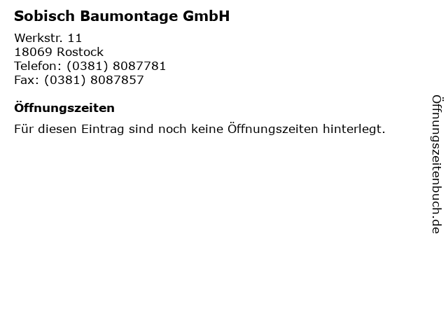 Sobisch Baumontage GmbH in Rostock: Adresse und Öffnungszeiten