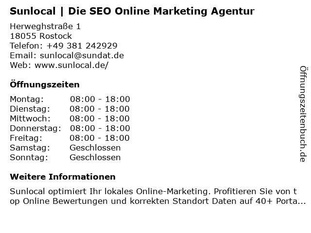 Sunlocal | Die SEO Online Marketing Agentur in Rostock: Adresse und Öffnungszeiten