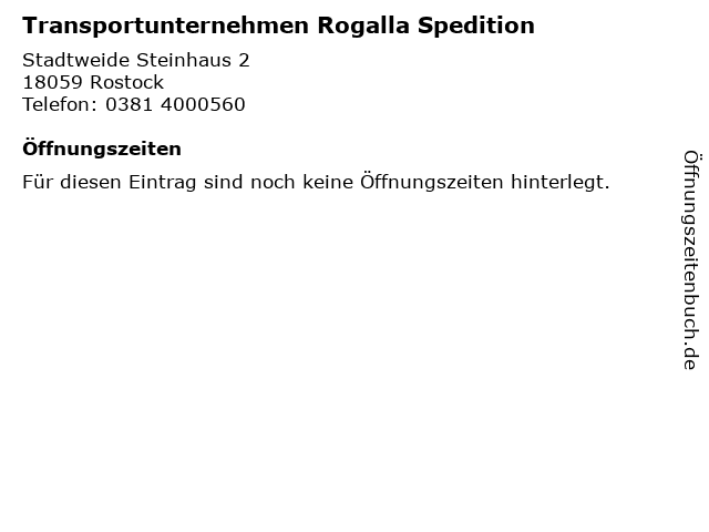 Transportunternehmen Rogalla Spedition in Rostock: Adresse und Öffnungszeiten