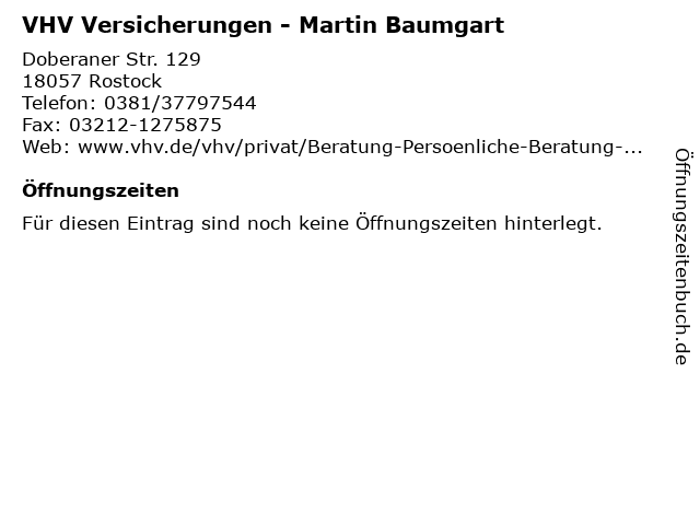 VHV Versicherungen - Martin Baumgart in Rostock: Adresse und Öffnungszeiten