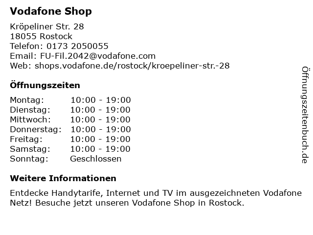 Vodafone Shop in Rostock: Adresse und Öffnungszeiten