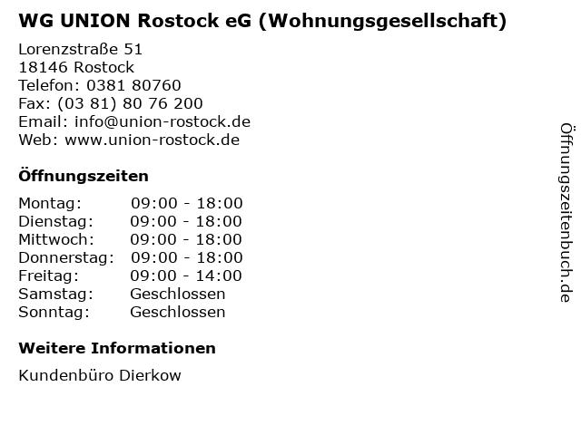 WG UNION Rostock eG (Wohnungsgesellschaft) in Rostock: Adresse und Öffnungszeiten