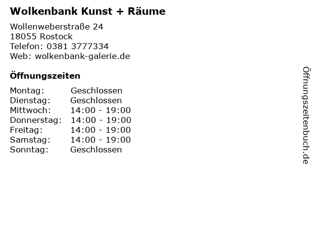 Wolkenbank Kunst + Räume in Rostock: Adresse und Öffnungszeiten