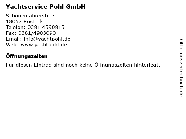 Yachtservice Pohl GmbH in Rostock: Adresse und Öffnungszeiten