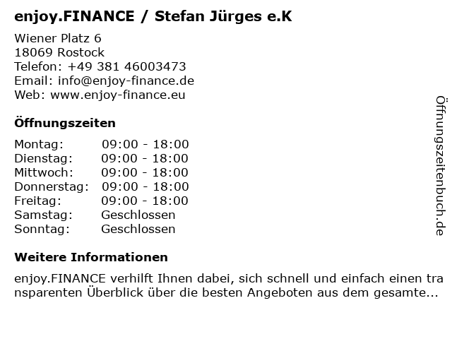 enjoy.FINANCE / Stefan Jürges e.K in Rostock: Adresse und Öffnungszeiten