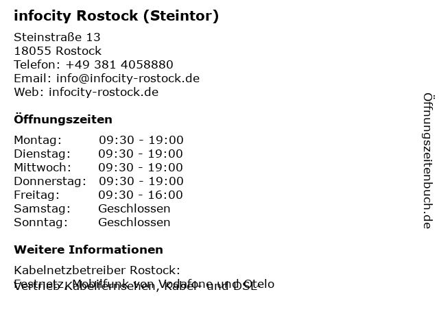 infocity Rostock (Steintor) in Rostock: Adresse und Öffnungszeiten