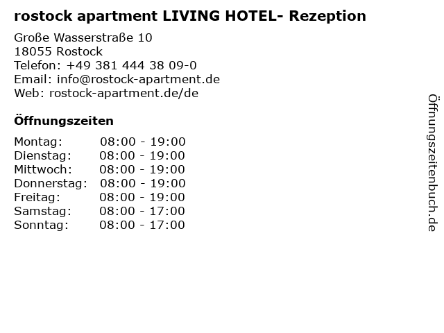 rostock apartment LIVING HOTEL- Rezeption in Rostock: Adresse und Öffnungszeiten