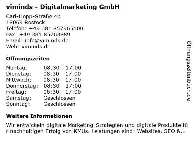 viminds - Digitalmarketing GmbH in Rostock: Adresse und Öffnungszeiten