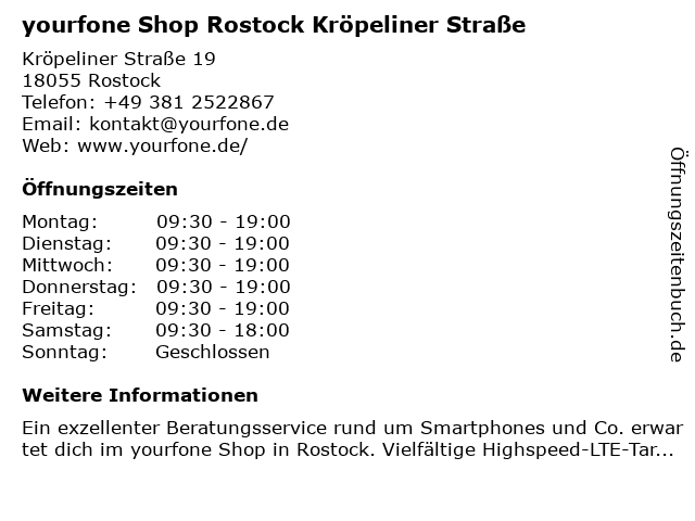yourfone Shop Rostock Kröpeliner Straße in Rostock: Adresse und Öffnungszeiten