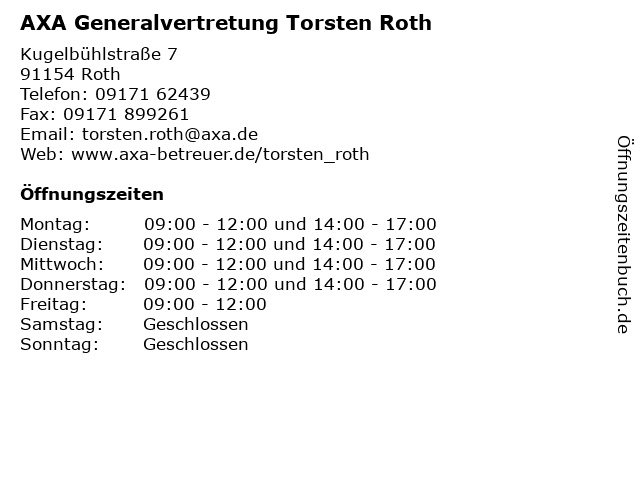AXA Generalvertretung Torsten Roth in Roth: Adresse und Öffnungszeiten