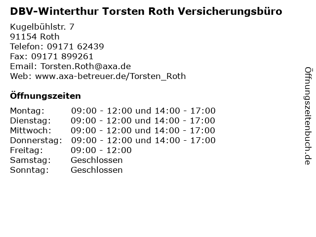 DBV-Winterthur Torsten Roth Versicherungsbüro in Roth: Adresse und Öffnungszeiten