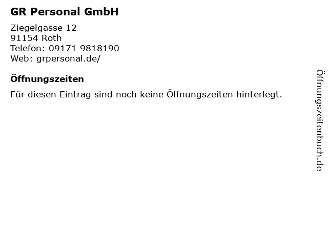 GR Personal GmbH in Roth: Adresse und Öffnungszeiten