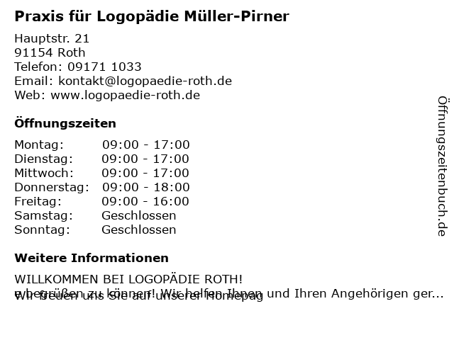 Logopädie Müller in Roth: Adresse und Öffnungszeiten
