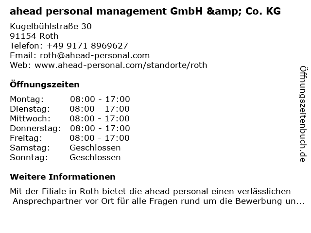 ahead personal management GmbH & Co. KG in Roth: Adresse und Öffnungszeiten