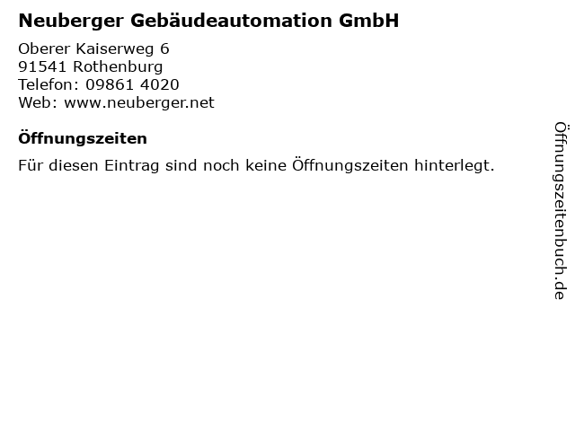 Neuberger Gebäudeautomation GmbH in Rothenburg: Adresse und Öffnungszeiten