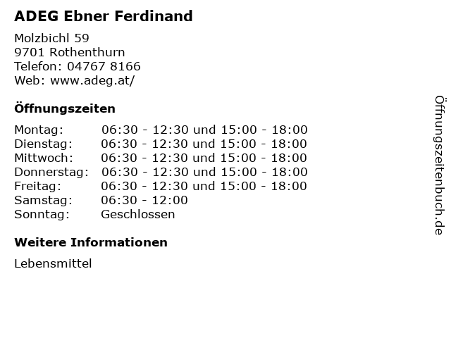 ADEG Ebner Ferdinand in Rothenthurn: Adresse und Öffnungszeiten